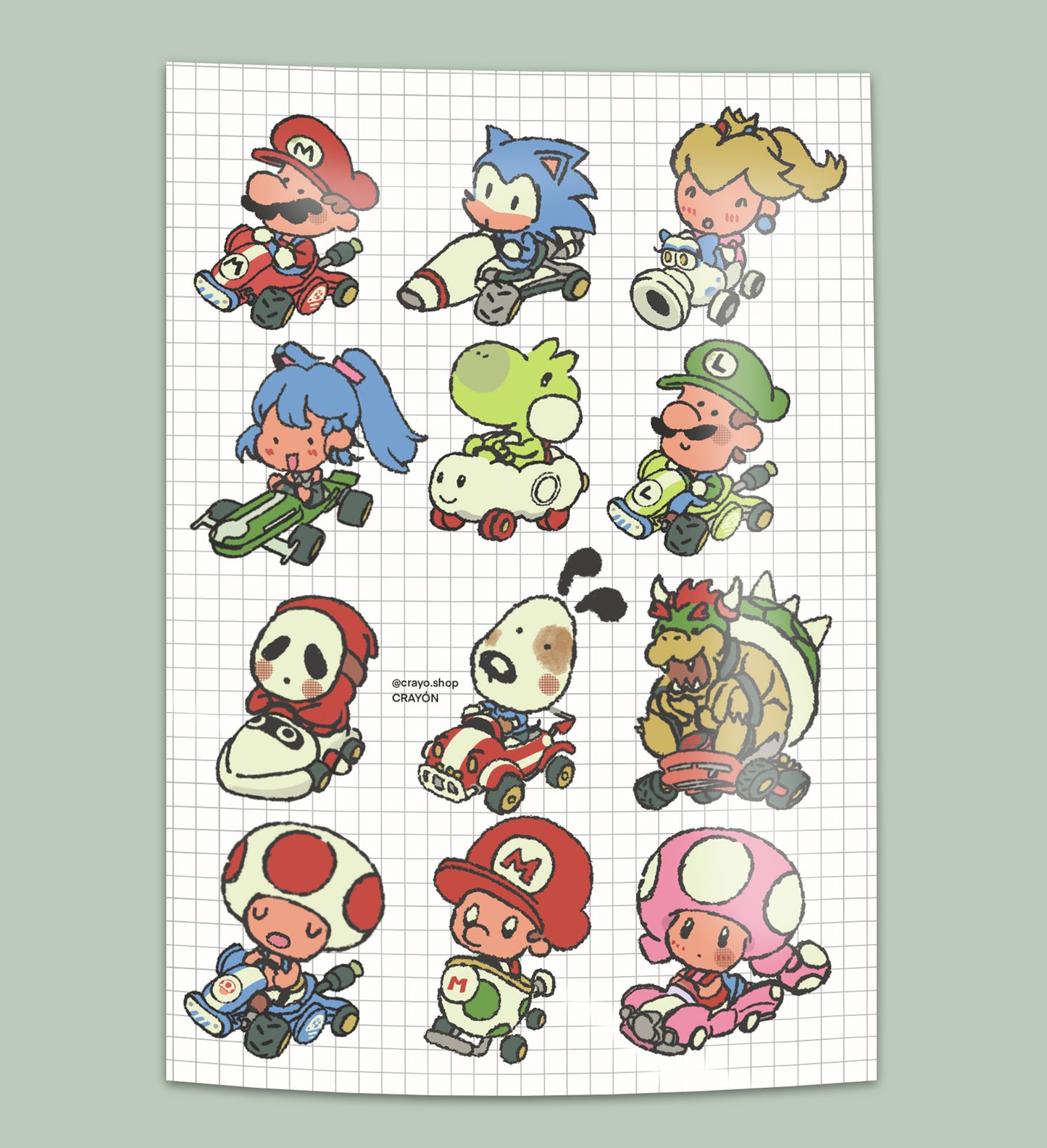 Kart racer sticker sheet