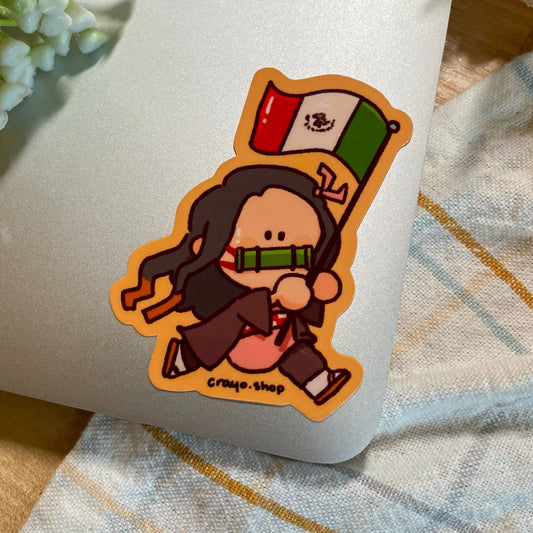 Nezuko Mexican flag Glossy Laptop Stickers!