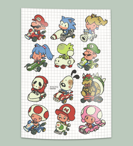 Kart racer sticker sheet